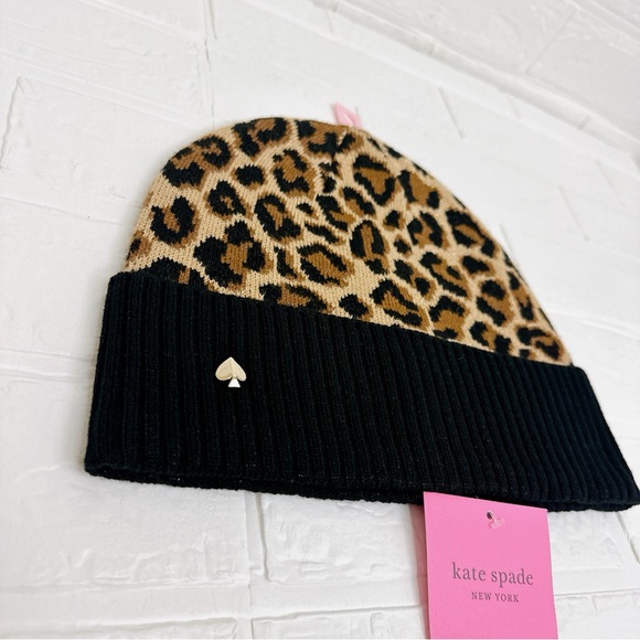 Kate Spade Leopard Beanie- Black and Tan - Picture 3 of 6